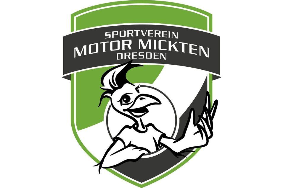 Logo des Sportvereins Motor Mickten Dresden mit einem stilisierten Vogel und gr&uuml;nen sowie grauen Elementen.